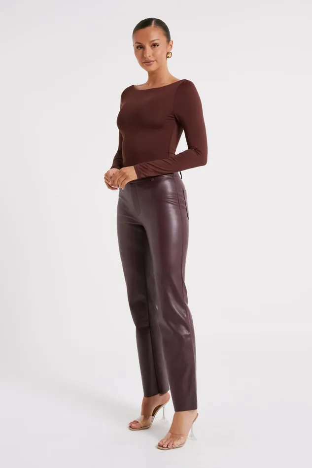 Meshki Bodysuits Women Cate Boatneck Long Sleeve Bodysuit 8211 Chocolate Chocolate
