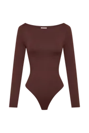 Meshki Bodysuits Women Cate Boatneck Long Sleeve Bodysuit 8211 Chocolate Chocolate