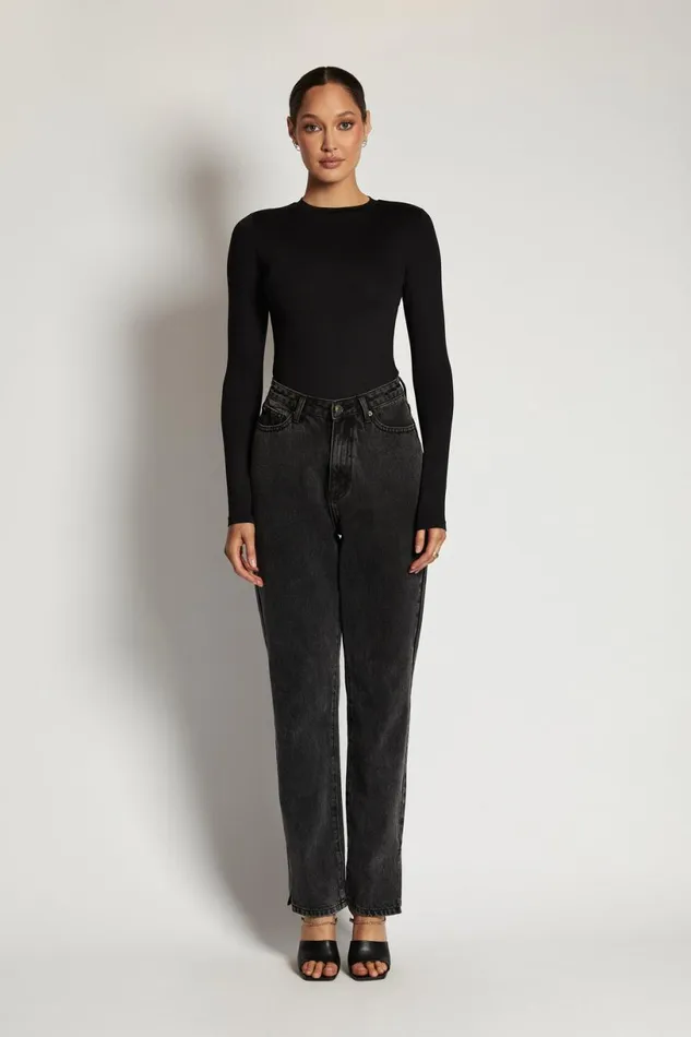 Meshki Bodysuits Women Delilah Long Sleeve Crew Neck Bodysuit 8211 Black Black