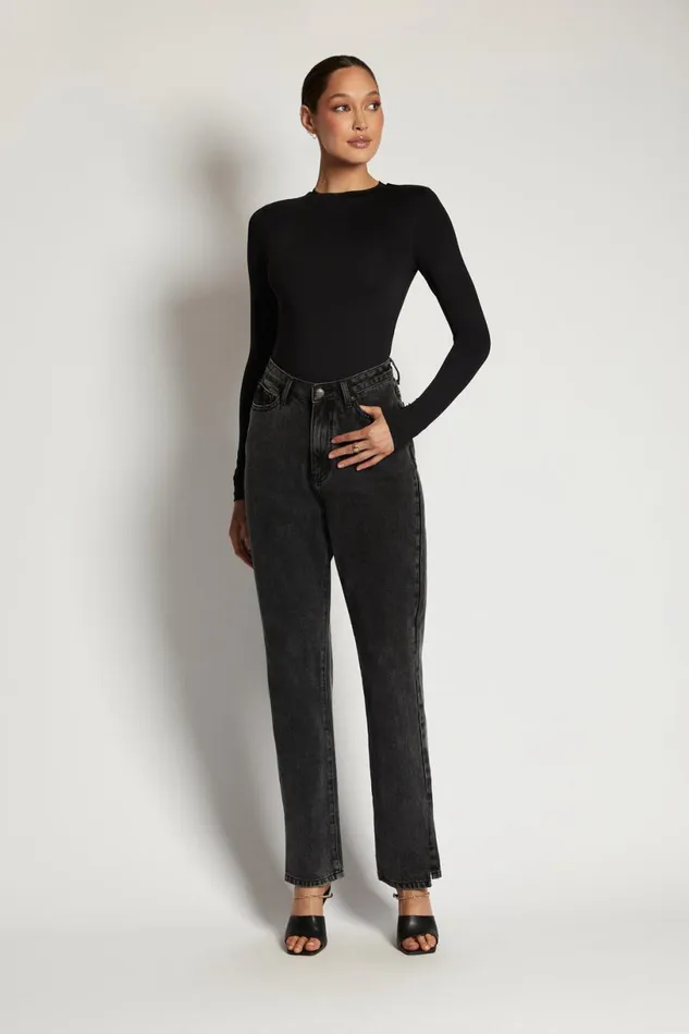 Meshki Bodysuits Women Delilah Long Sleeve Crew Neck Bodysuit 8211 Black Black