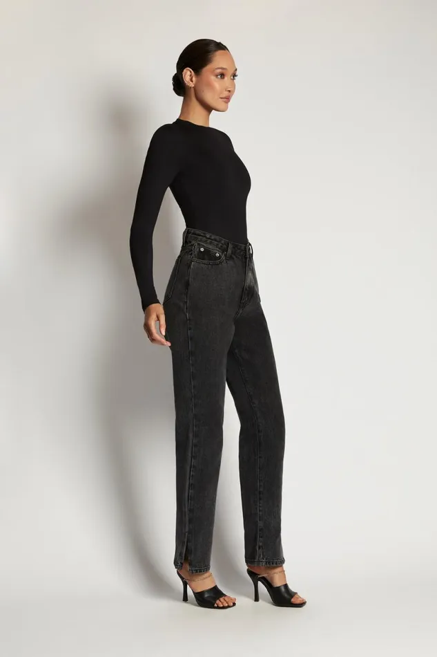 Meshki Bodysuits Women Delilah Long Sleeve Crew Neck Bodysuit 8211 Black Black