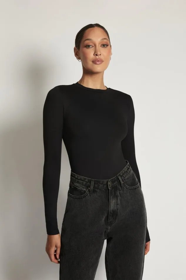 Meshki Bodysuits Women Delilah Long Sleeve Crew Neck Bodysuit 8211 Black Black
