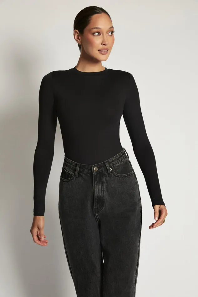 Meshki Bodysuits Women Delilah Long Sleeve Crew Neck Bodysuit 8211 Black Black