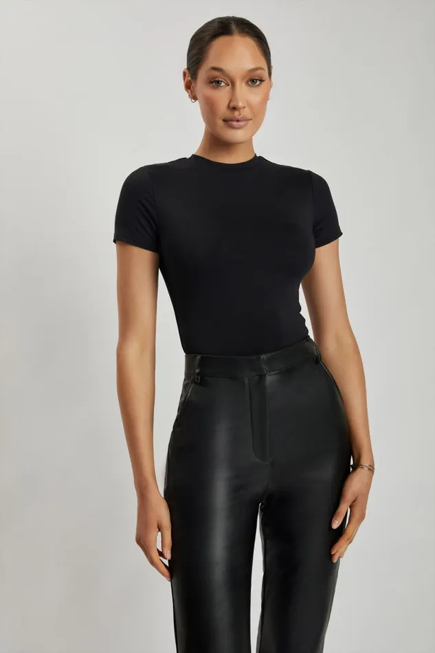 Meshki Bodysuits Women Francesca Crew Neck Short Sleeve Bodysuit 8211 Black Black