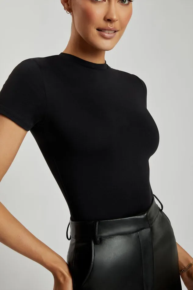 Meshki Bodysuits Women Francesca Crew Neck Short Sleeve Bodysuit 8211 Black Black
