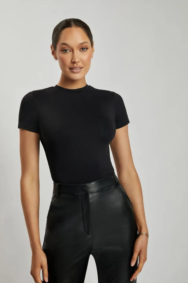 Meshki Bodysuits Women Francesca Crew Neck Short Sleeve Bodysuit 8211 Black Black