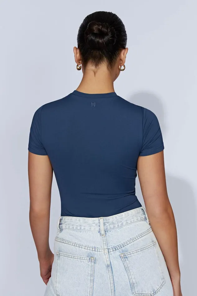 Meshki Bodysuits Women Francesca Crew Neck Short Sleeve Bodysuit 8211 Midnight Navy Midnightnavy