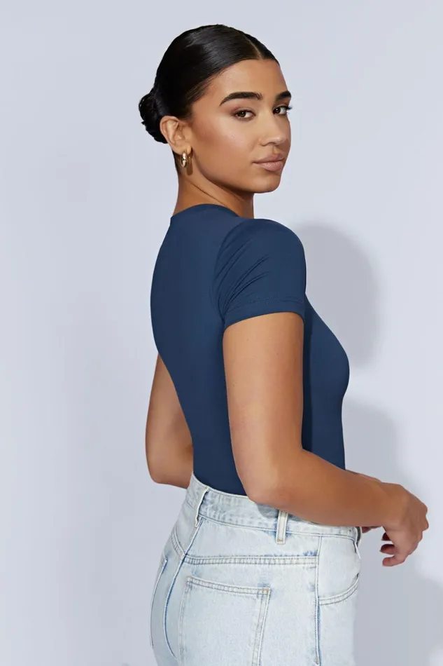 Meshki Bodysuits Women Francesca Crew Neck Short Sleeve Bodysuit 8211 Midnight Navy Midnightnavy