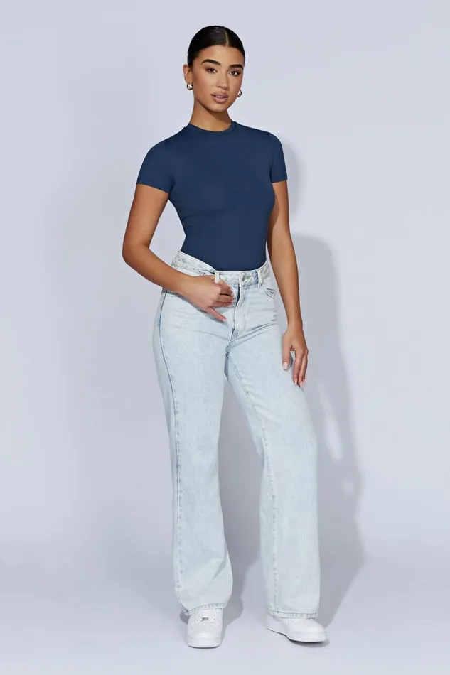 Meshki Bodysuits Women Francesca Crew Neck Short Sleeve Bodysuit 8211 Midnight Navy Midnightnavy