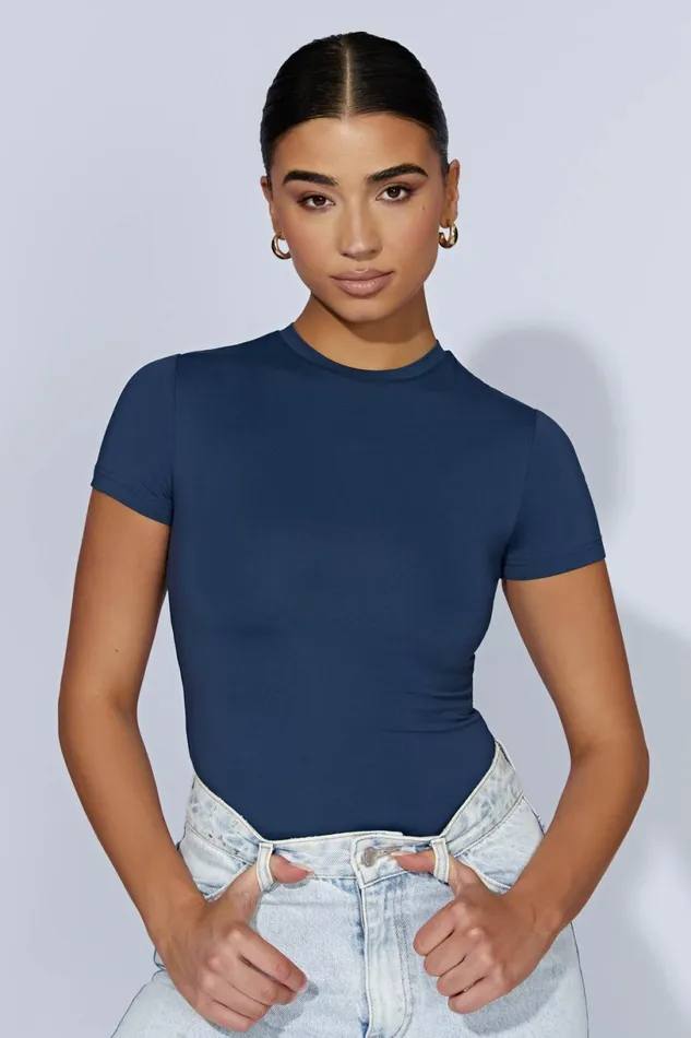 Meshki Bodysuits Women Francesca Crew Neck Short Sleeve Bodysuit 8211 Midnight Navy Midnightnavy