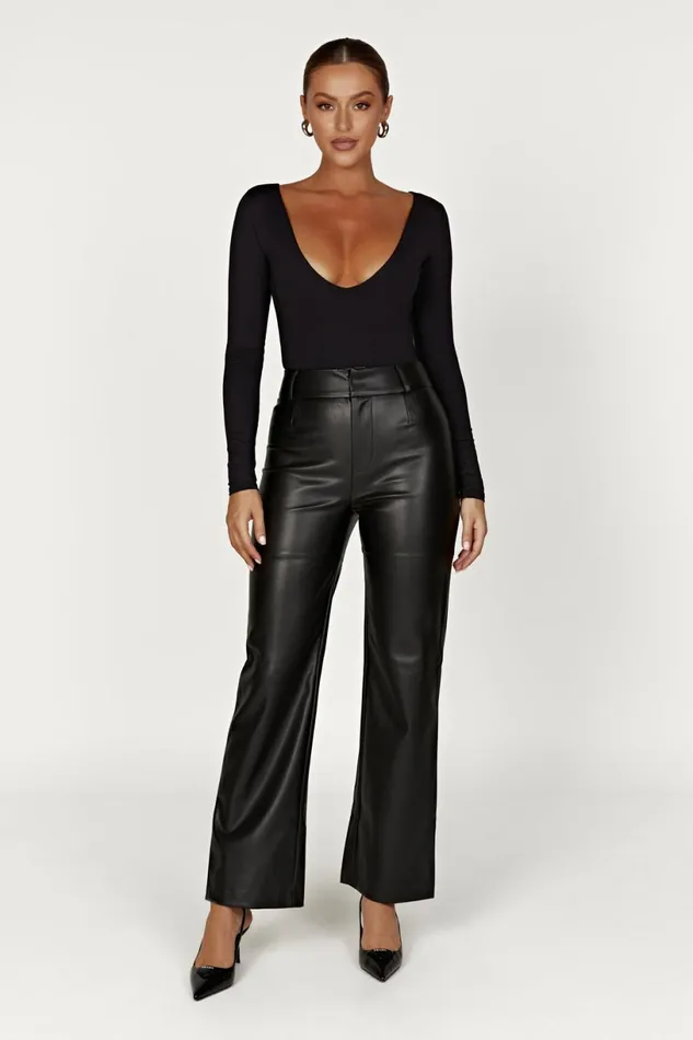 Meshki Bodysuits Women Nia Long Sleeve V Neck Bodysuit 8211 Black Black