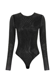 Meshki Bodysuits Women Selma Long Sleeve Diamante Bodysuit 8211 Black Black