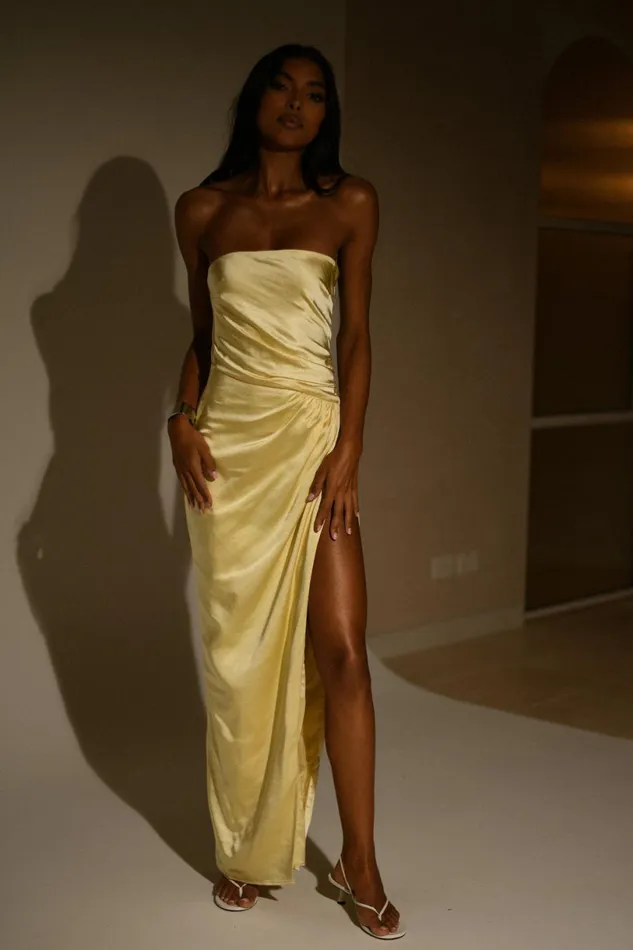 Meshki Bridal Shower Women Aminah Draped Strapless Maxi Dress 8211 Butter Butter Meshki Bridal Shower Women Aminah Draped Strapless Maxi Dress 8211 Butter Butter