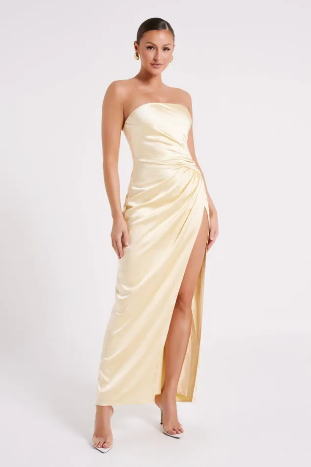 Meshki Bridal Shower Women Aminah Draped Strapless Maxi Dress 8211 Butter Butter