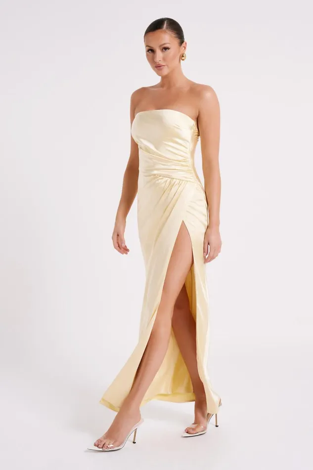 Meshki Bridal Shower Women Aminah Draped Strapless Maxi Dress 8211 Butter Butter