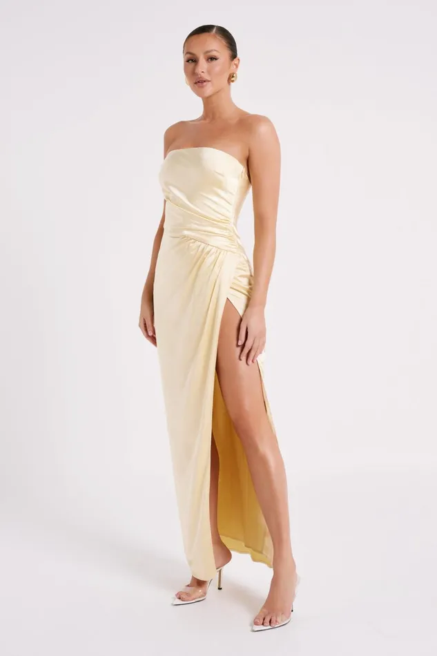Meshki Bridal Shower Women Aminah Draped Strapless Maxi Dress 8211 Butter Butter