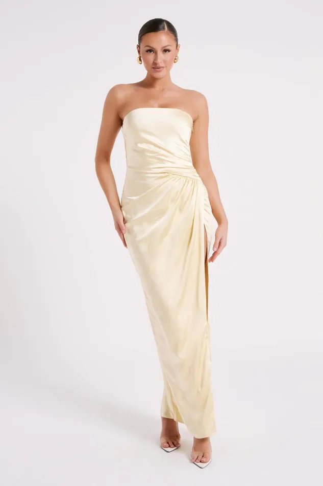 Meshki Bridal Shower Women Aminah Draped Strapless Maxi Dress 8211 Butter Butter