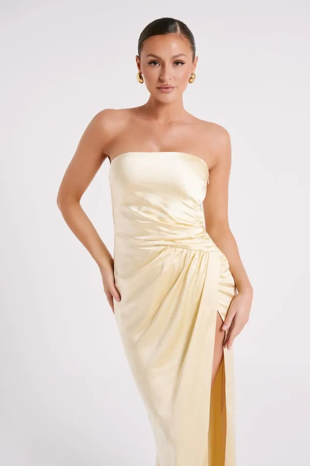 Meshki Bridal Shower Women Aminah Draped Strapless Maxi Dress 8211 Butter Butter
