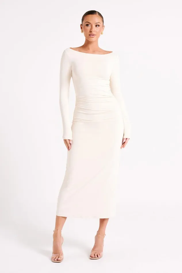 Meshki Bridal Shower Women Anya Recycled Nylon Long Sleeve Midi Dress 8211 Sand Sand Meshki Bridal Shower Women Anya Recycled Nylon Long Sleeve Midi Dress 8211 Sand Sand