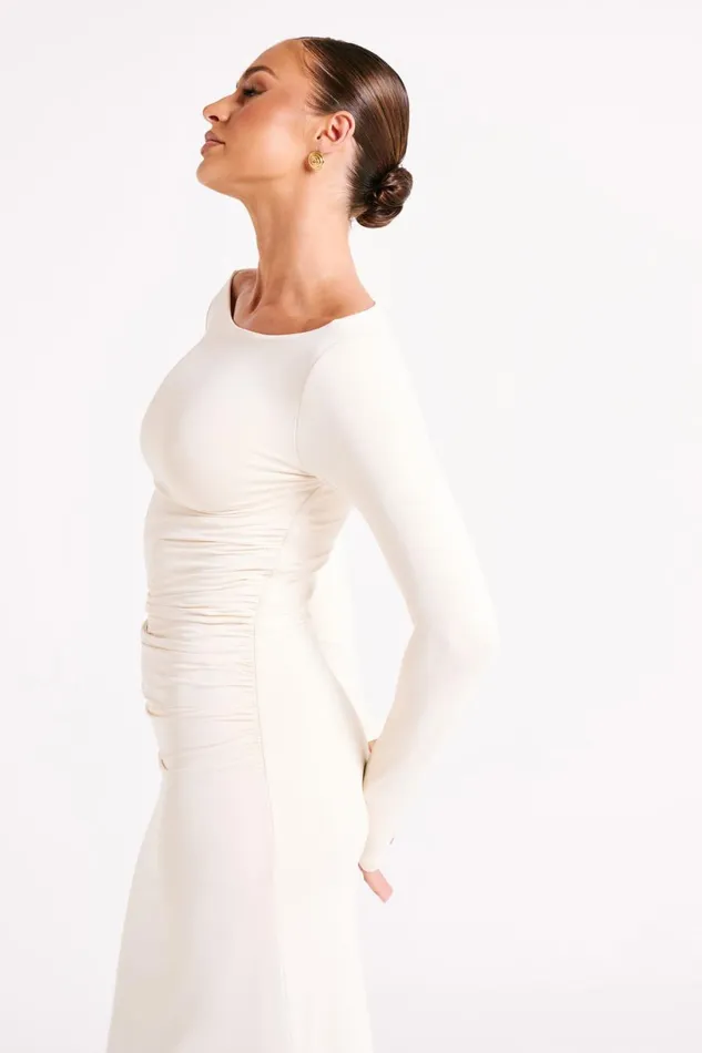 Meshki Bridal Shower Women Anya Recycled Nylon Long Sleeve Midi Dress 8211 Sand Sand