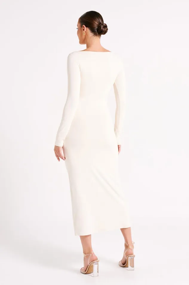 Meshki Bridal Shower Women Anya Recycled Nylon Long Sleeve Midi Dress 8211 Sand Sand