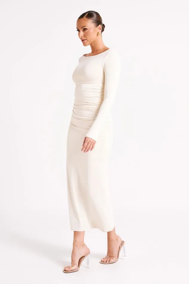 Meshki Bridal Shower Women Anya Recycled Nylon Long Sleeve Midi Dress 8211 Sand Sand
