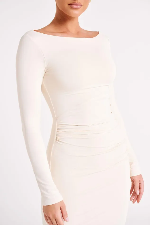 Meshki Bridal Shower Women Anya Recycled Nylon Long Sleeve Midi Dress 8211 Sand Sand