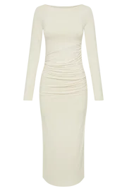 Meshki Bridal Shower Women Anya Recycled Nylon Long Sleeve Midi Dress 8211 Sand Sand