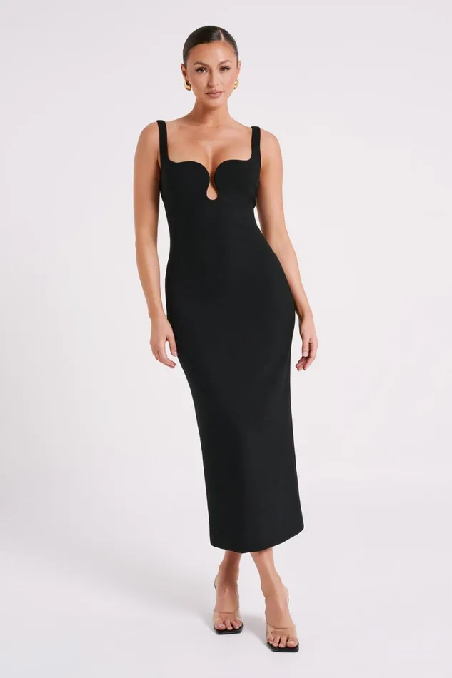 Meshki Bridal Shower Women Dimi Scoop Neck Midi Dress 8211 Black Black