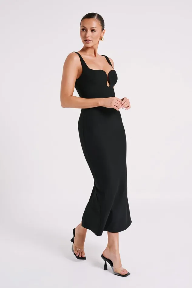 Meshki Bridal Shower Women Dimi Scoop Neck Midi Dress 8211 Black Black