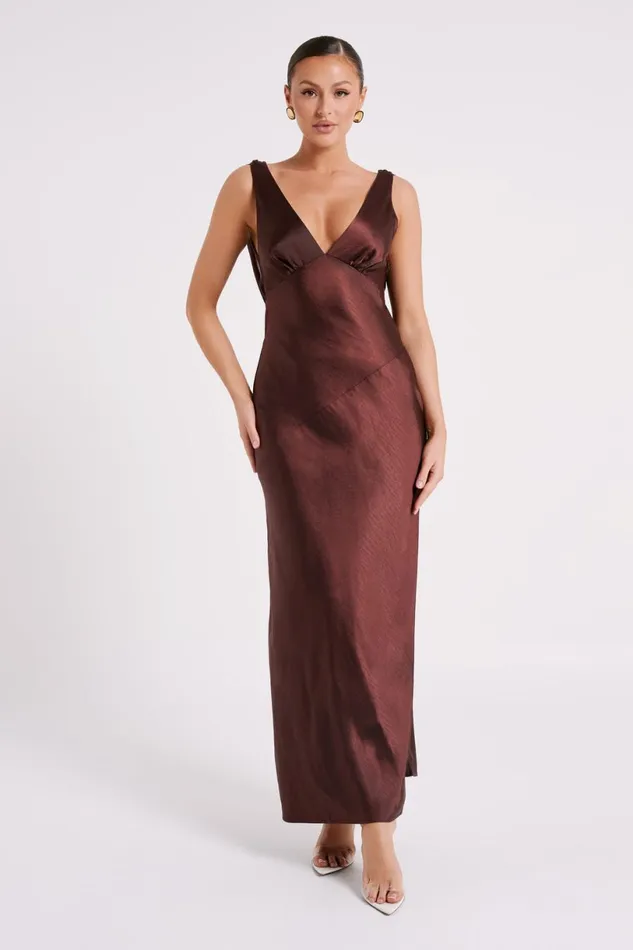 Meshki Bridal Shower Women Nadia Maxi Satin Dress With Back Cowl 8211 Dark Chocolate Darkchocolate Meshki Bridal Shower Women Nadia Maxi Satin Dress With Back Cowl 8211 Dark Chocolate Darkchocolate