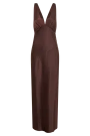 Meshki Bridal Shower Women Nadia Maxi Satin Dress With Back Cowl 8211 Dark Chocolate Darkchocolate