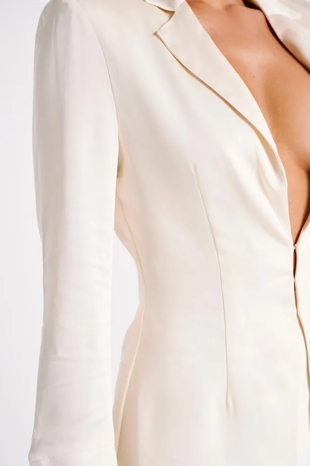 Meshki Brides Women Hartley Satin Collared Shirt 8211 Ivory Ivory
