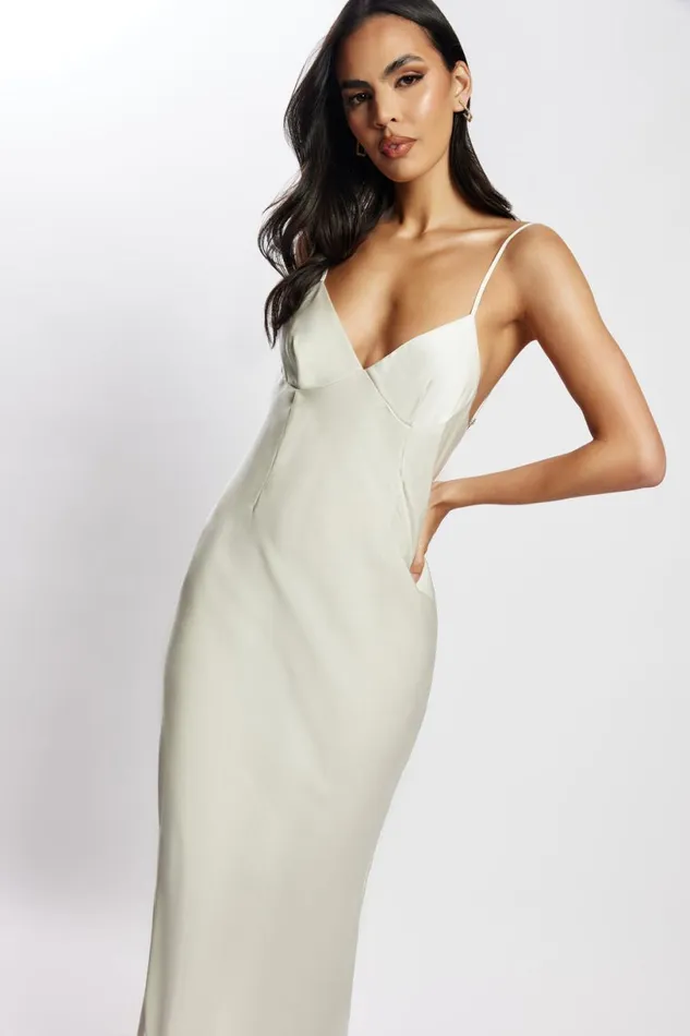 Meshki Bridesmaids Women Baily Satin Maxi Dress 8211 Silver Silver Meshki Bridesmaids Women Baily Satin Maxi Dress 8211 Silver Silver