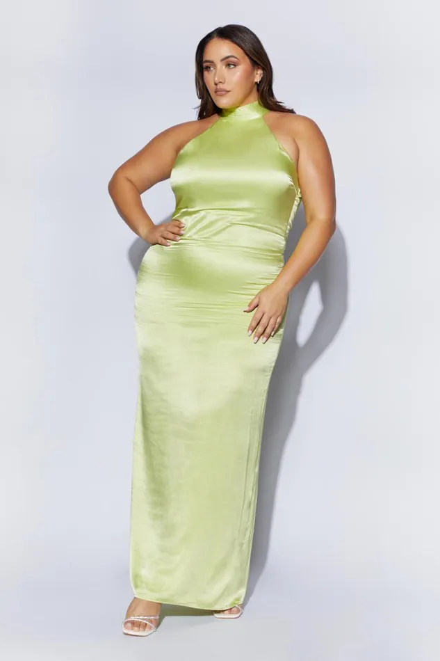 Meshki Bridesmaids Women Claire Satin Drape Back Maxi Dress 8211 Pistachio Green Pistachio Green