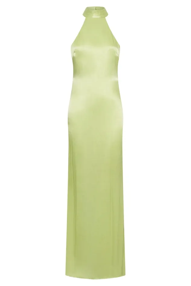 Meshki Bridesmaids Women Claire Satin Drape Back Maxi Dress 8211 Pistachio Green Pistachio Green
