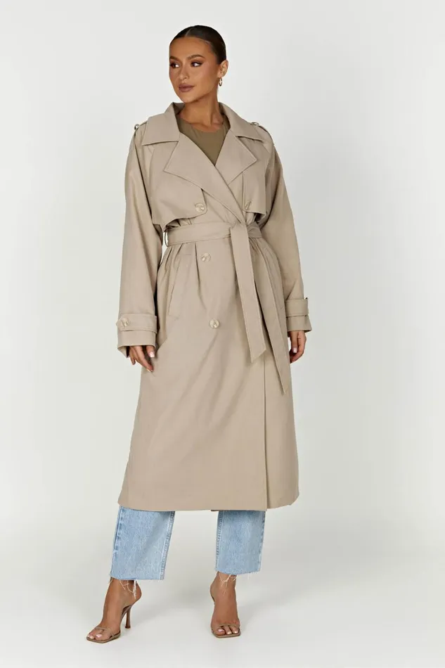 Meshki Coats and Jackets Women Andreas Oversized Trench Coat 8211 Beige Beige