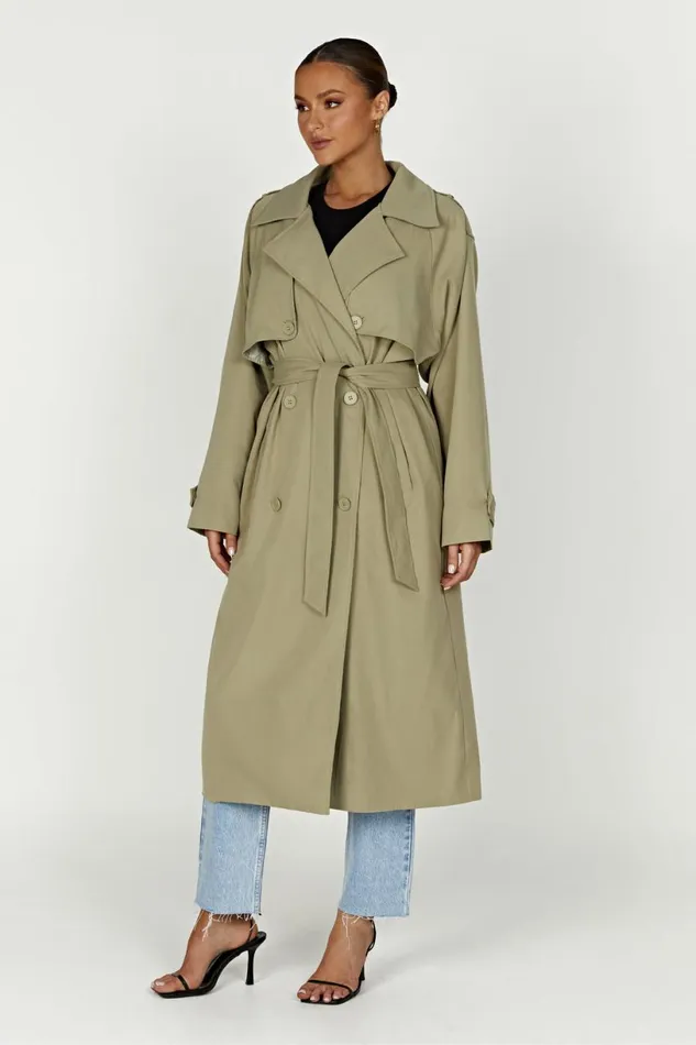 Meshki Coats and Jackets Women Andreas Oversized Trench Coat 8211 Olive Olive