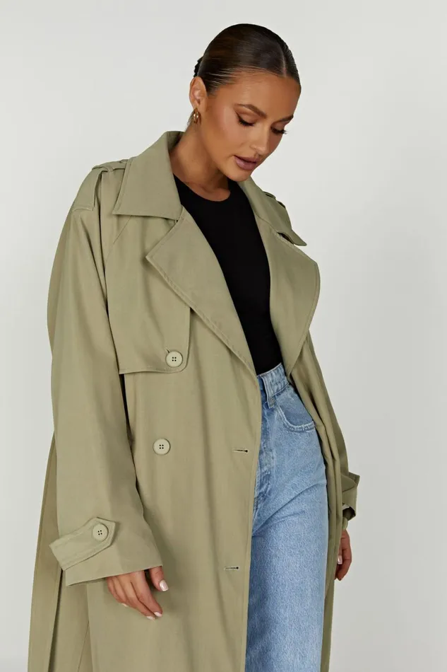 Meshki Coats and Jackets Women Andreas Oversized Trench Coat 8211 Olive Olive