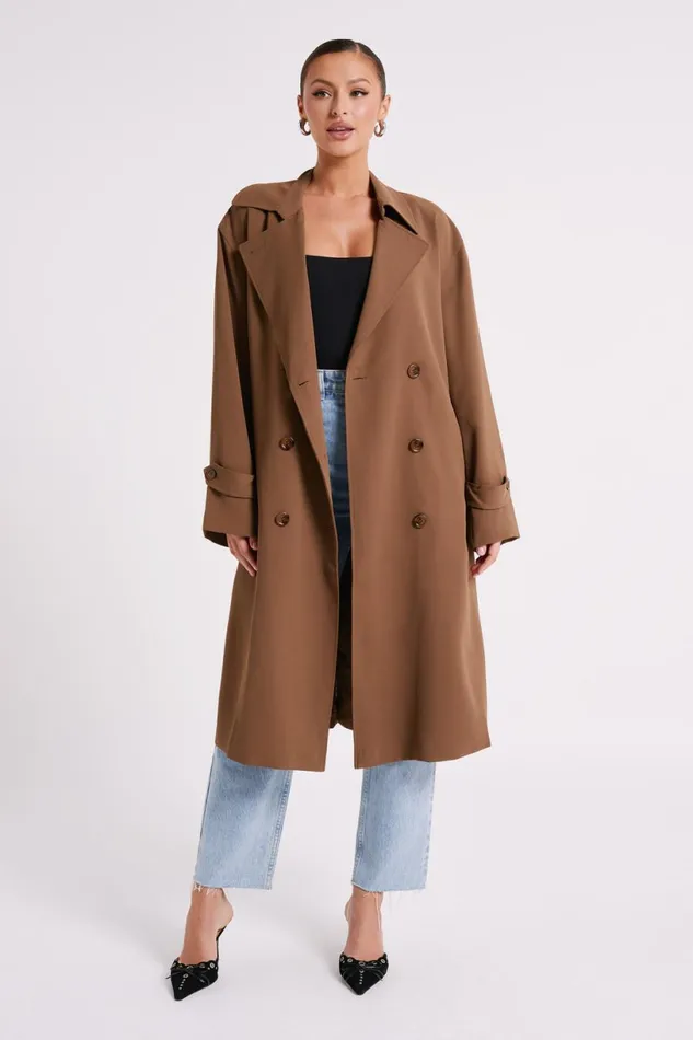 Meshki Coats and Jackets Women Keily Trench Coat 8211 Chocolate Chocolate