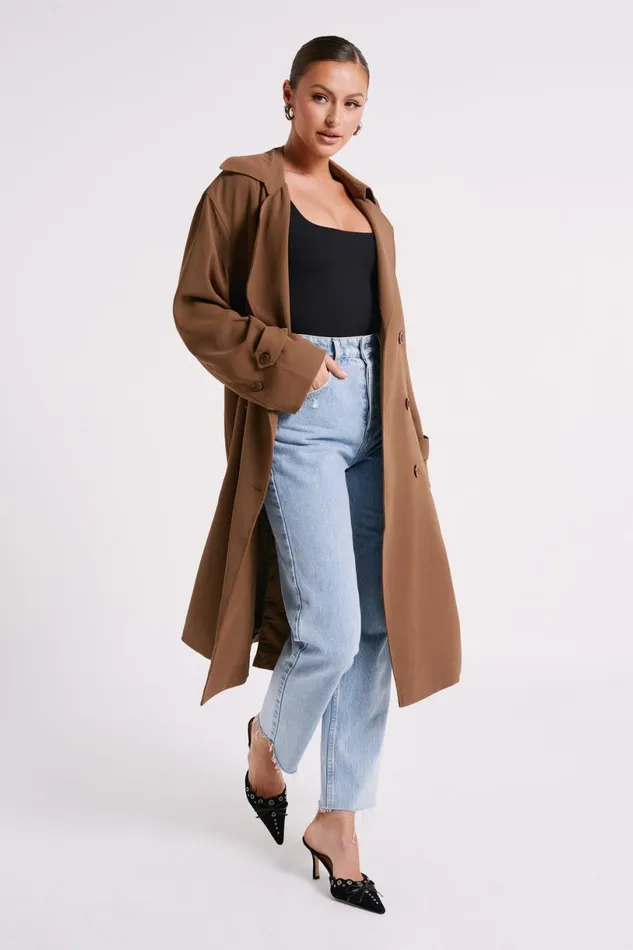 Meshki Coats and Jackets Women Keily Trench Coat 8211 Chocolate Chocolate