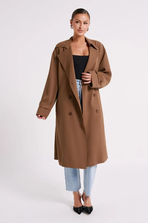 Meshki Coats and Jackets Women Keily Trench Coat 8211 Chocolate Chocolate