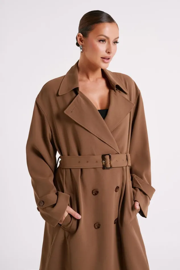 Meshki Coats and Jackets Women Keily Trench Coat 8211 Chocolate Chocolate