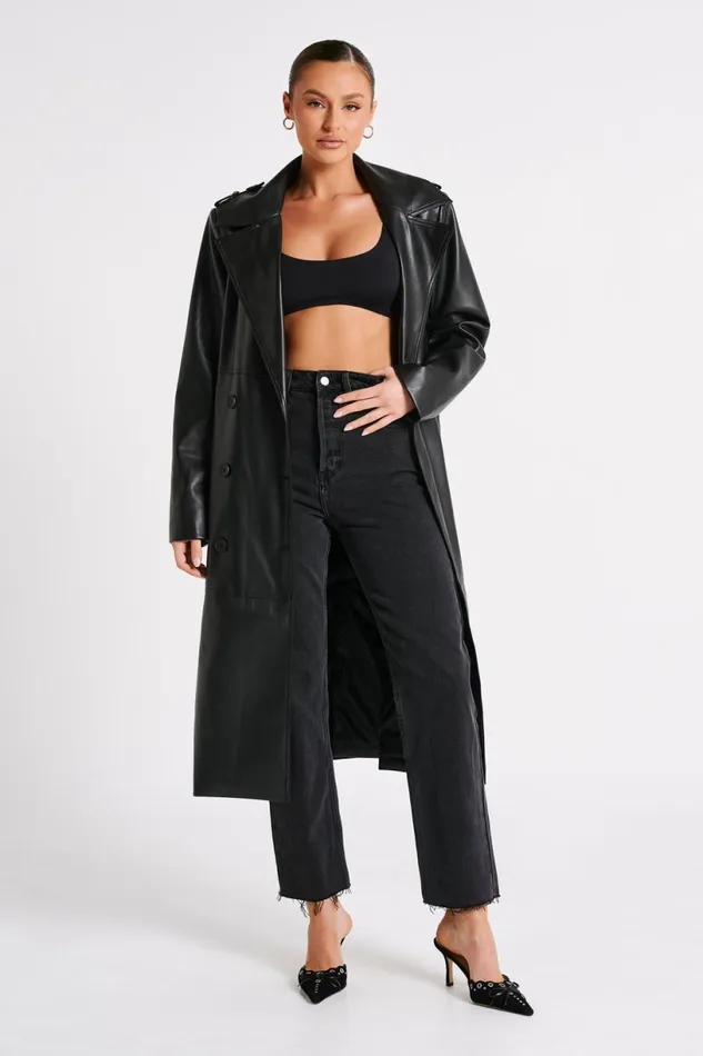 Meshki Coats and Jackets Women Lexington Pu Trench Coat 8211 Black Black