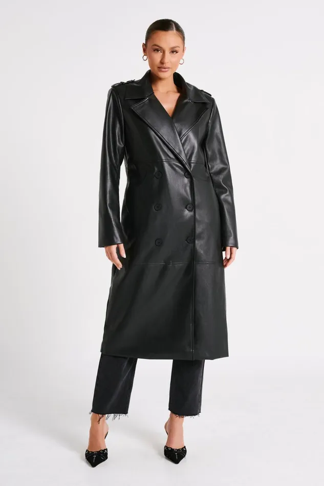 Meshki Coats and Jackets Women Lexington Pu Trench Coat 8211 Black Black Meshki Coats and Jackets Women Lexington Pu Trench Coat 8211 Black Black