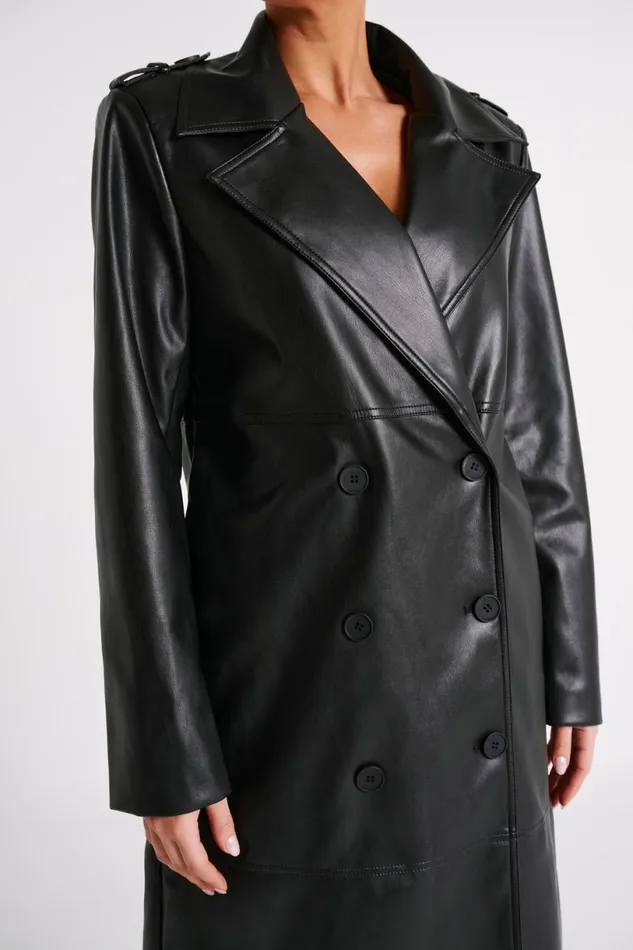 Meshki Coats and Jackets Women Lexington Pu Trench Coat 8211 Black Black Meshki Coats and Jackets Women Lexington Pu Trench Coat 8211 Black Black