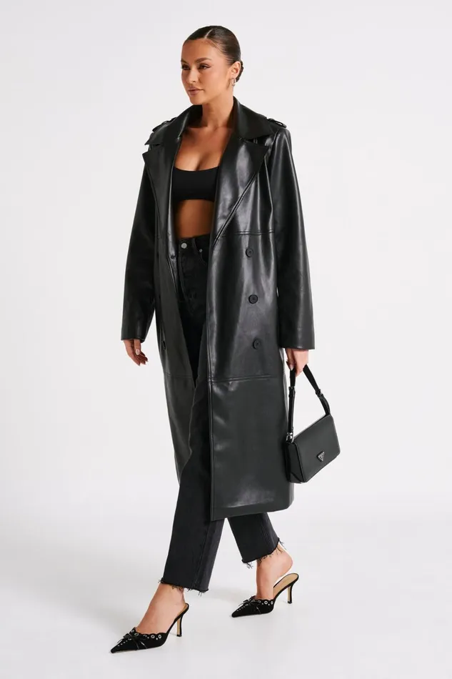Meshki Coats and Jackets Women Lexington Pu Trench Coat 8211 Black Black Meshki Coats and Jackets Women Lexington Pu Trench Coat 8211 Black Black
