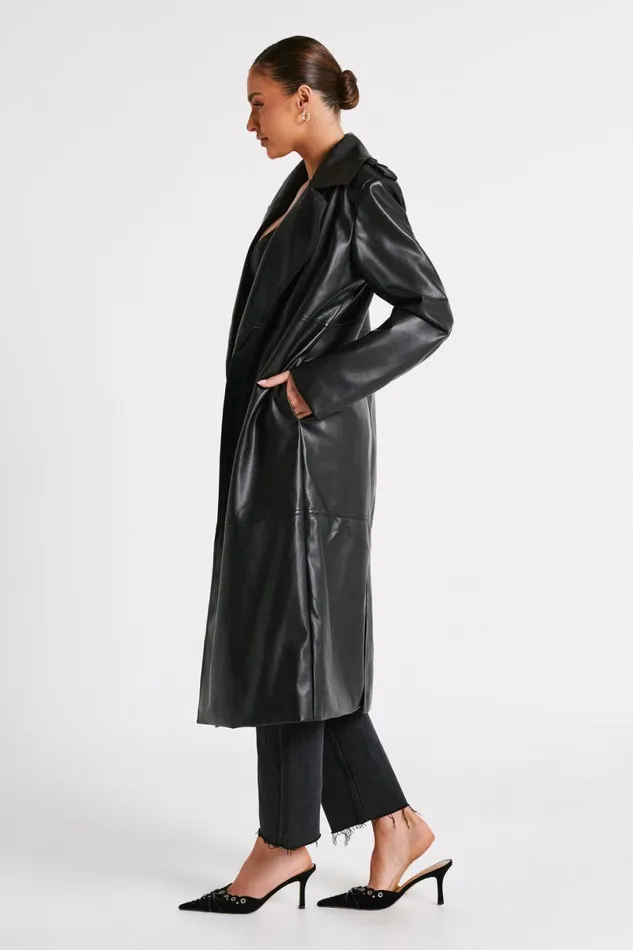 Meshki Coats and Jackets Women Lexington Pu Trench Coat 8211 Black Black Meshki Coats and Jackets Women Lexington Pu Trench Coat 8211 Black Black