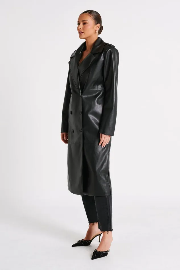 Meshki Coats and Jackets Women Lexington Pu Trench Coat 8211 Black Black Meshki Coats and Jackets Women Lexington Pu Trench Coat 8211 Black Black