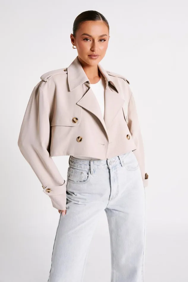 Meshki Coats and Jackets Women Palmer Cropped Trench Coat 8211 Bone Bone